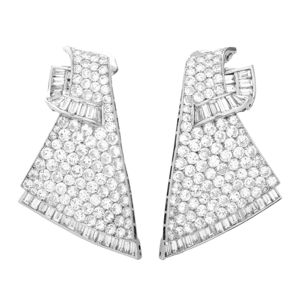 French Deco Diamond and Platinum Earrings