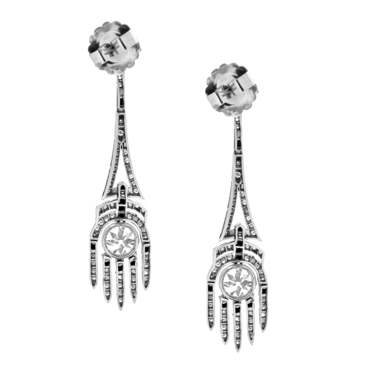 Deco style Diamond and Platinum Earrings