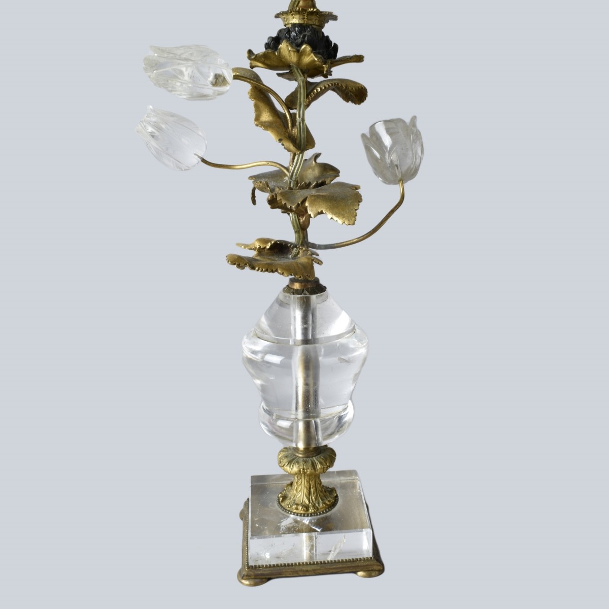 Pair of Rock Crystal and Bronze Lamps