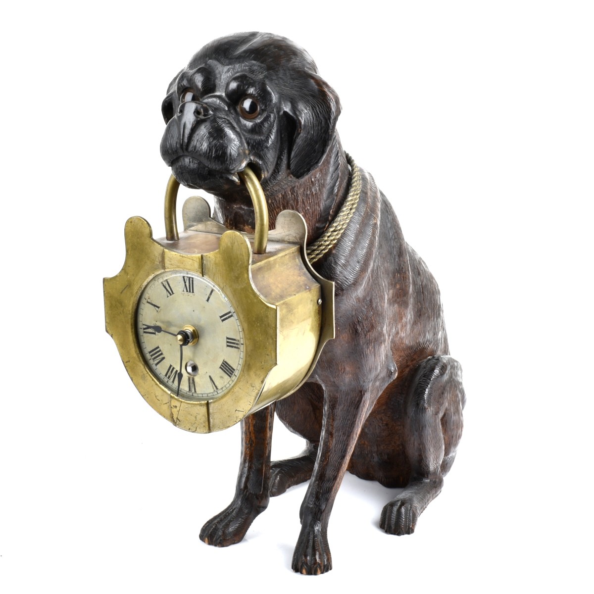 Antique Black Forest Bulldog w/ Clock