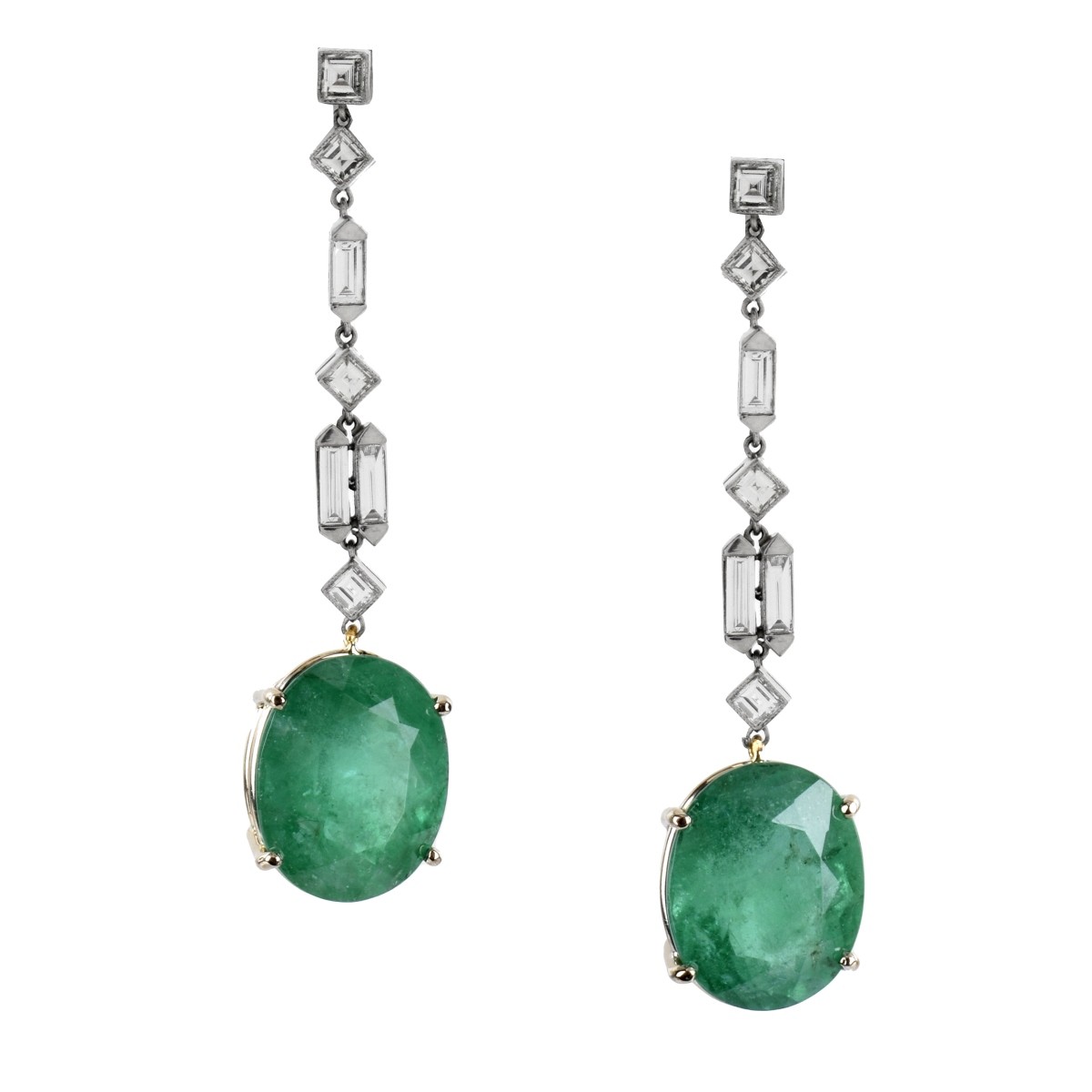 Emerald, Diamond and Platinum Earrings