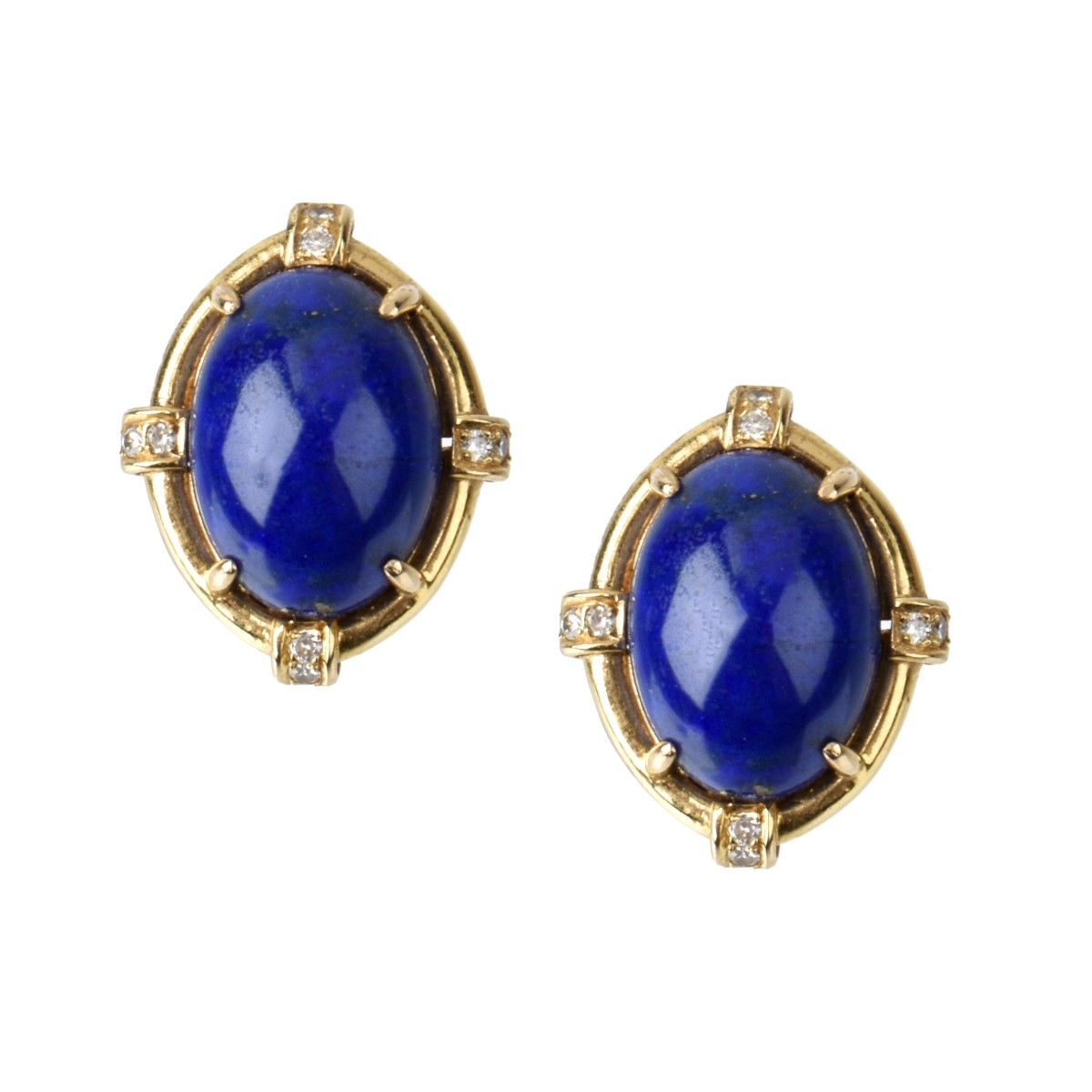 Lapis, Diamond and 14K Earrings