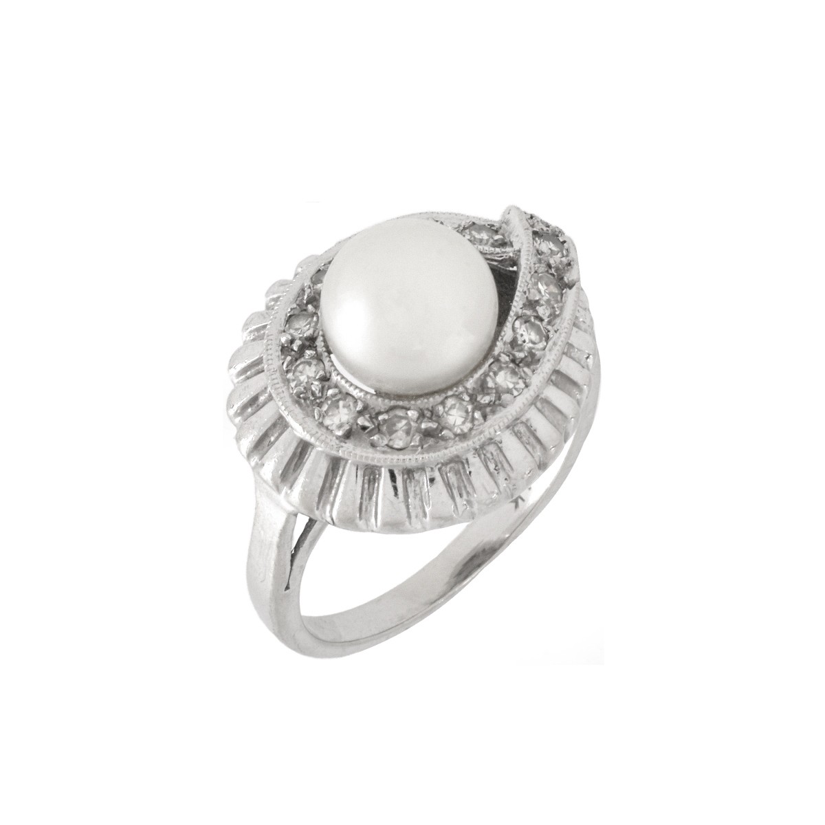 Pearl, Diamond and 14K Ring