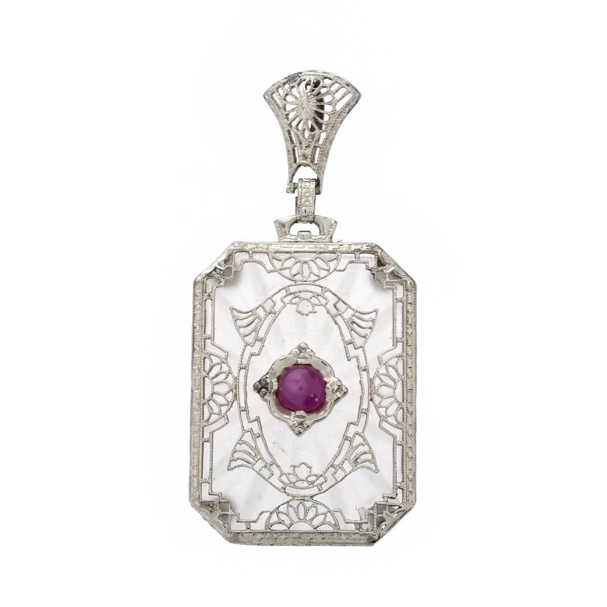 Art Deco Ruby, Crystal and 14K Pendant