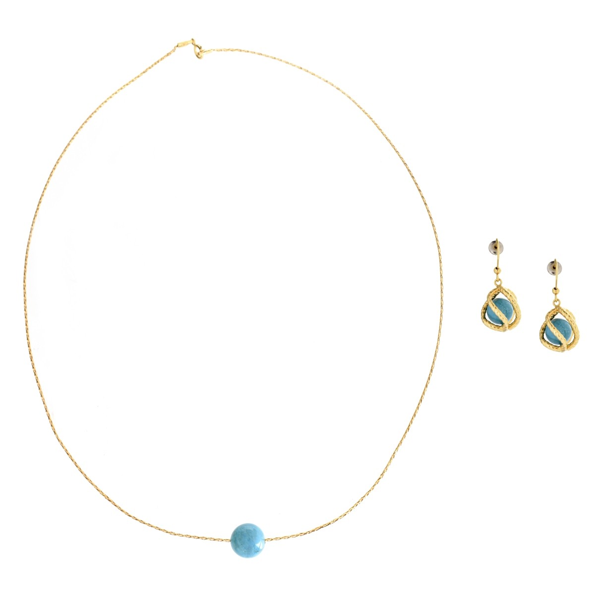 Turquoise and 14K Necklace and Earrings