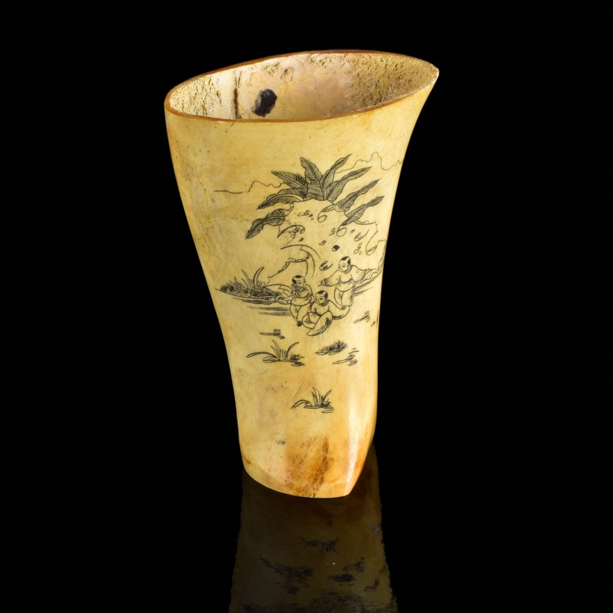 Antique Chinese Etched Bone Vase