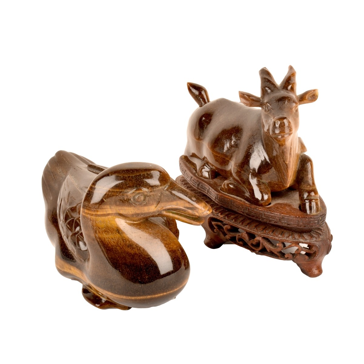 Two Chinese Tiger Eye Figurines