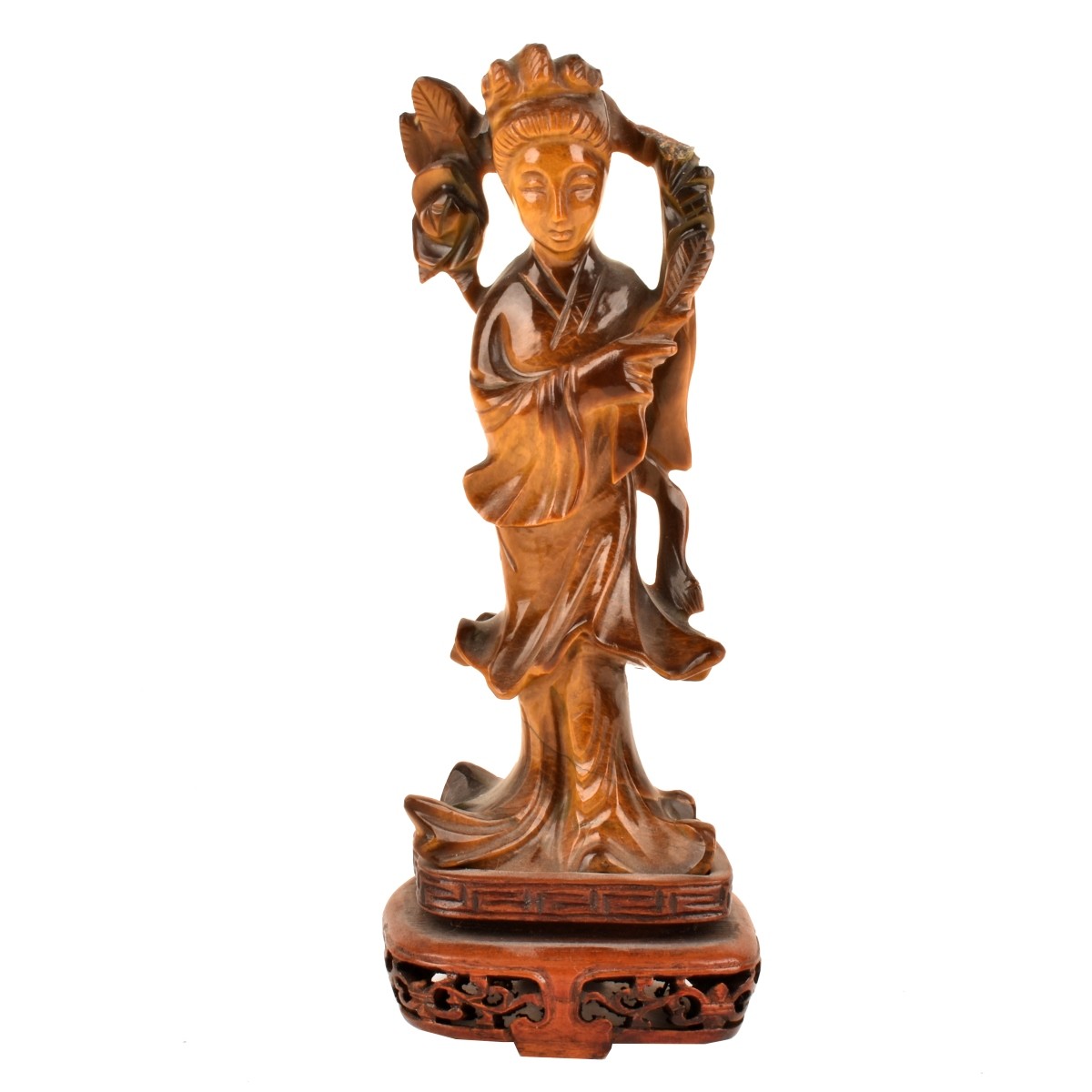 Two Chinese Guanyin Tiger Eye Figurines