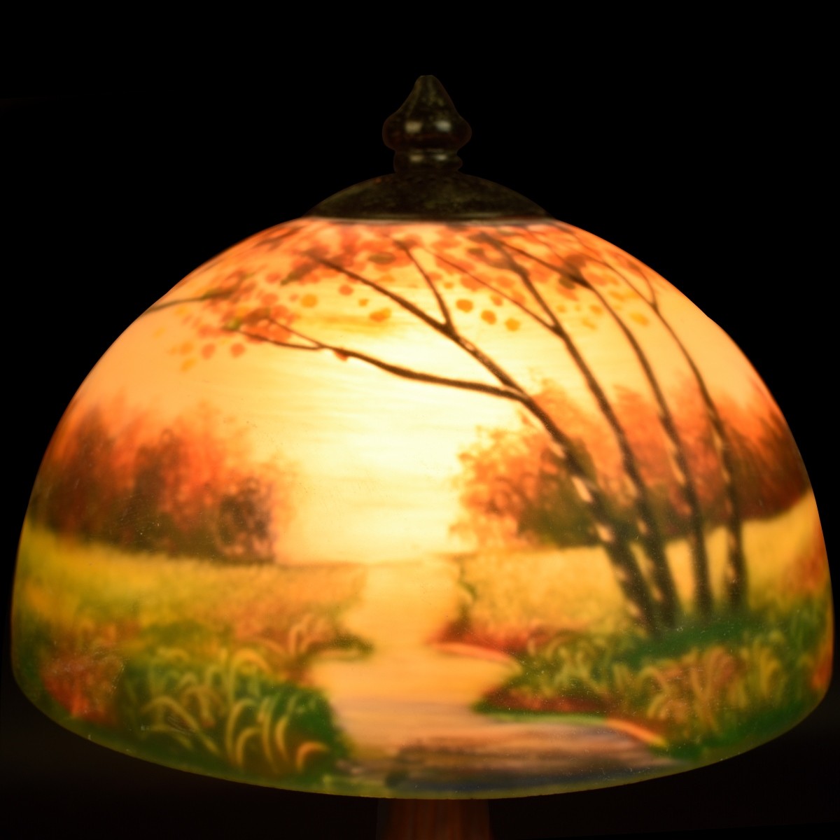 Arts and Craft Style Reverse Painted Lamp