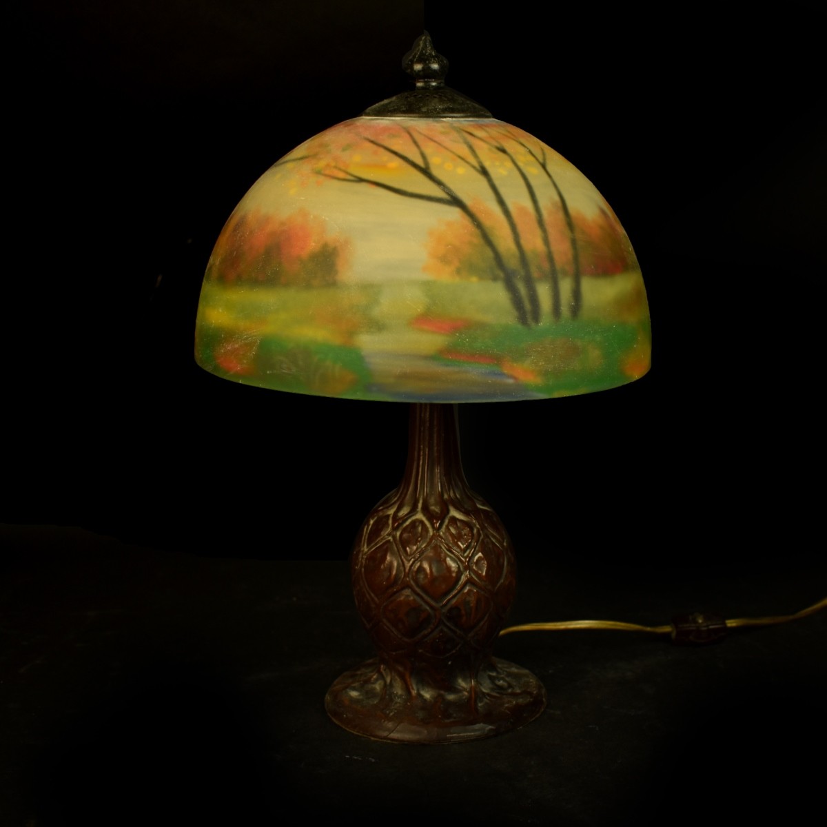 Arts and Craft Style Reverse Painted Lamp