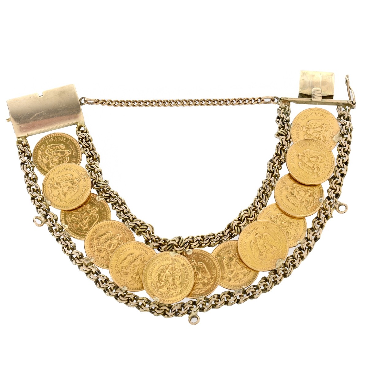 14K and Mexican Gold Coin Bracelet