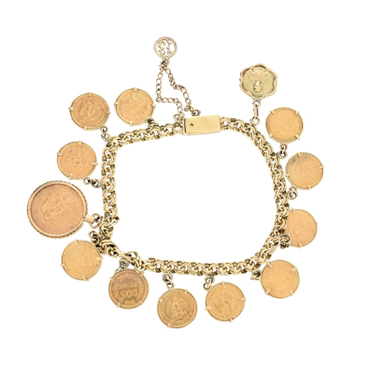 14K and Mexican Gold Coin Bracelet