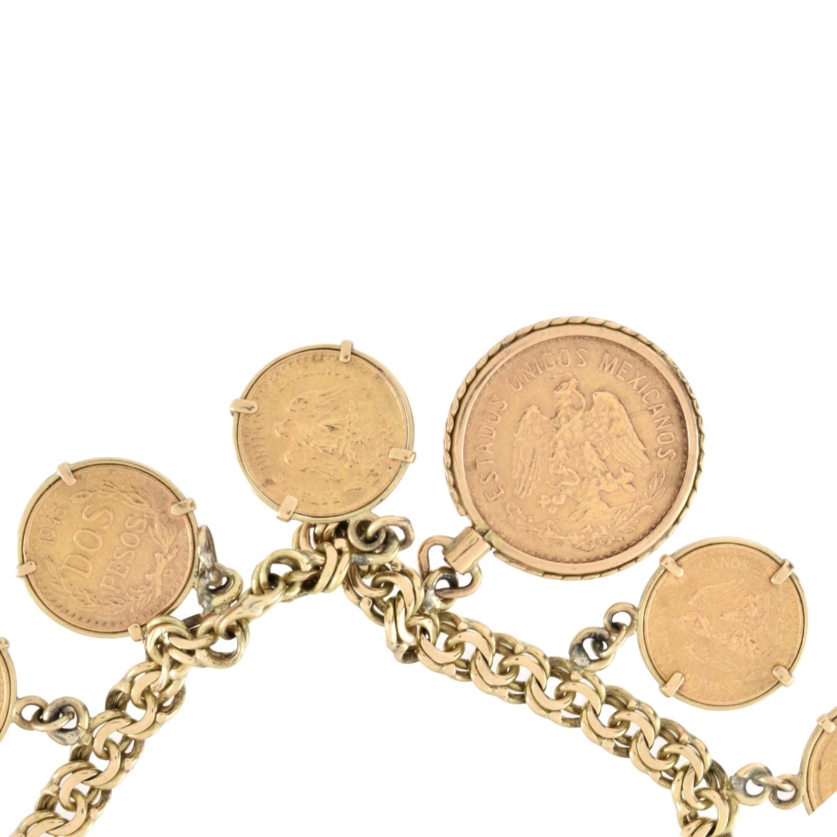 14K and Mexican Gold Coin Bracelet