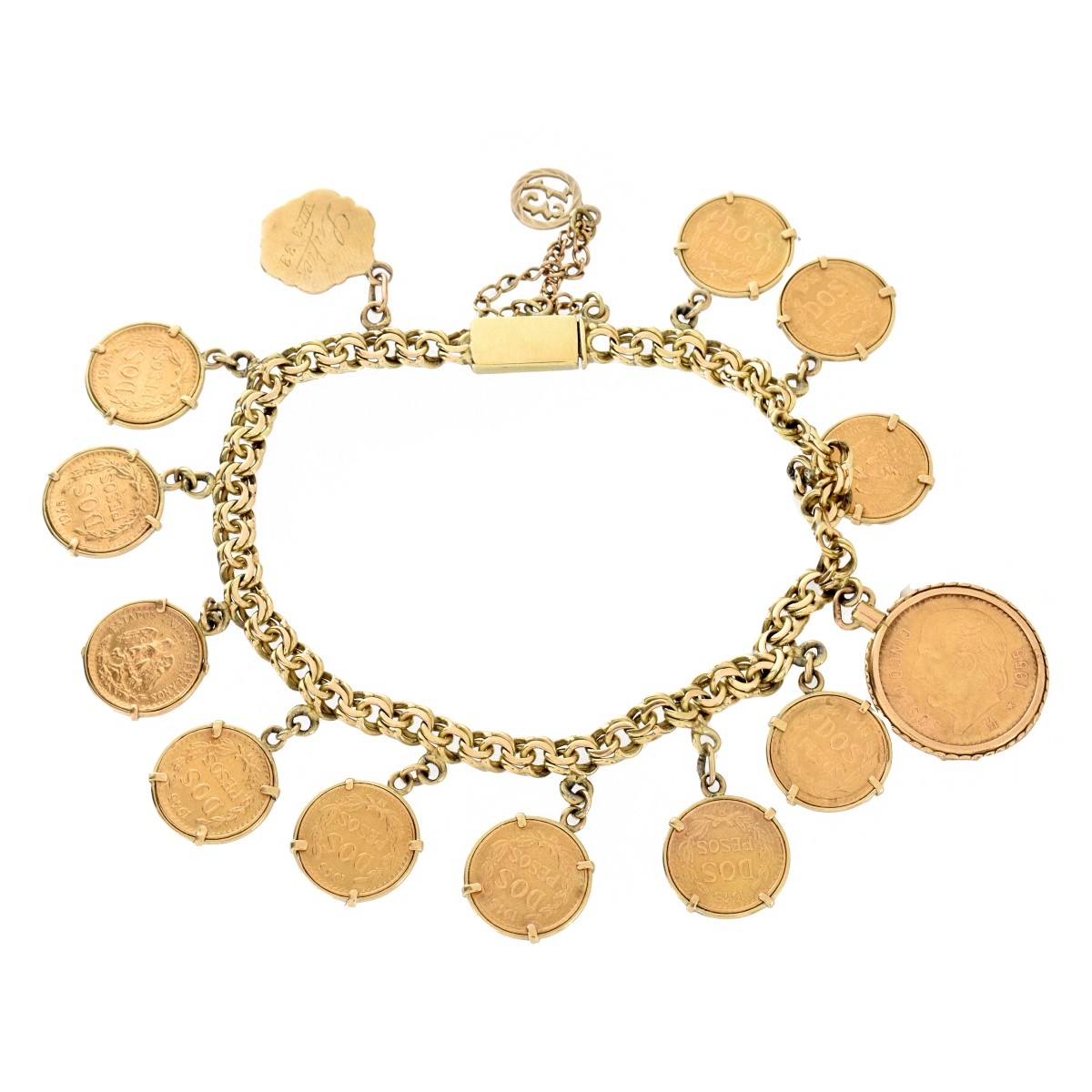 14K and Mexican Gold Coin Bracelet