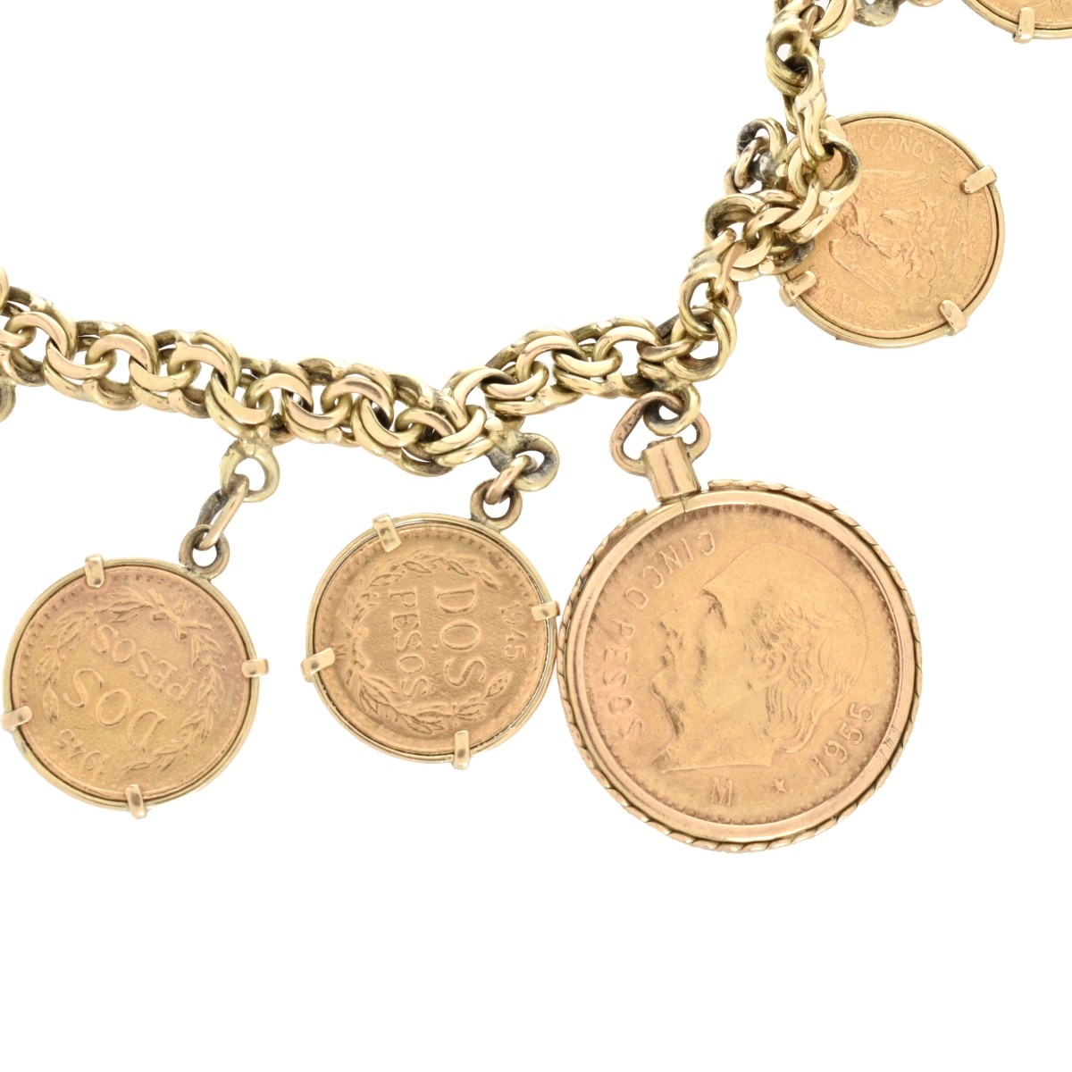 14K and Mexican Gold Coin Bracelet