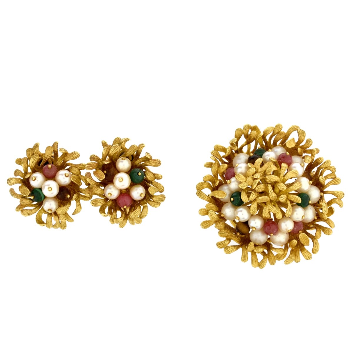 Spitzer and Furman 18K Brooch and Earrings