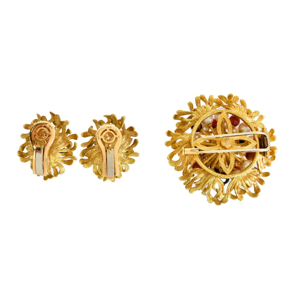 Spitzer and Furman 18K Brooch and Earrings