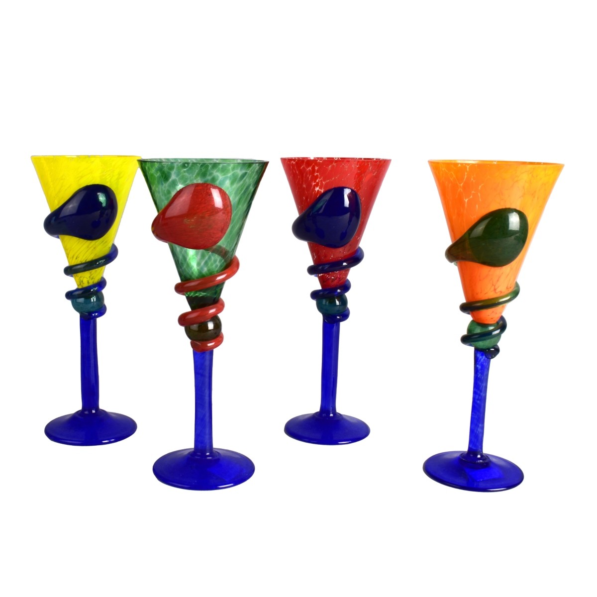 Four Czech Bohemian Art Glass Goblets