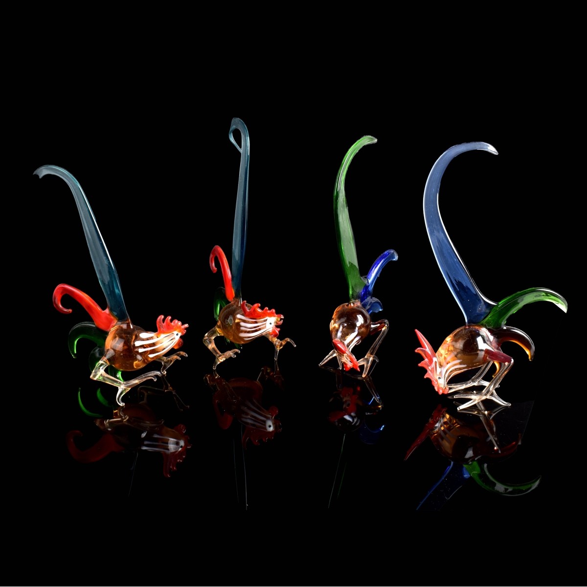 Murano Art Glass Rooster Figurines