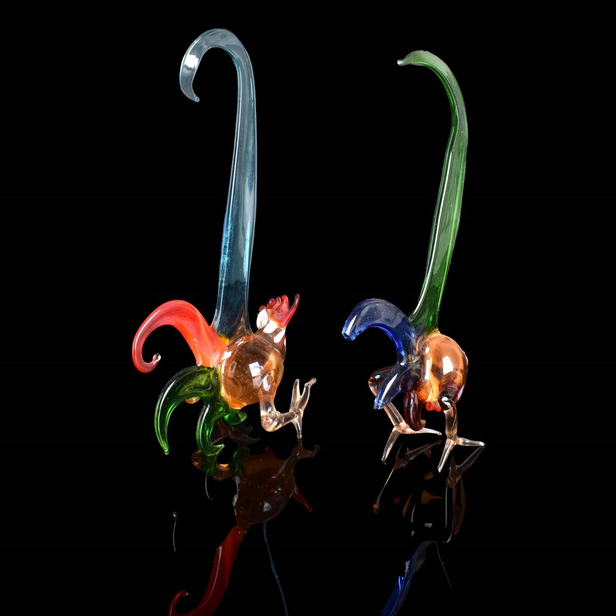 Murano Art Glass Rooster Figurines