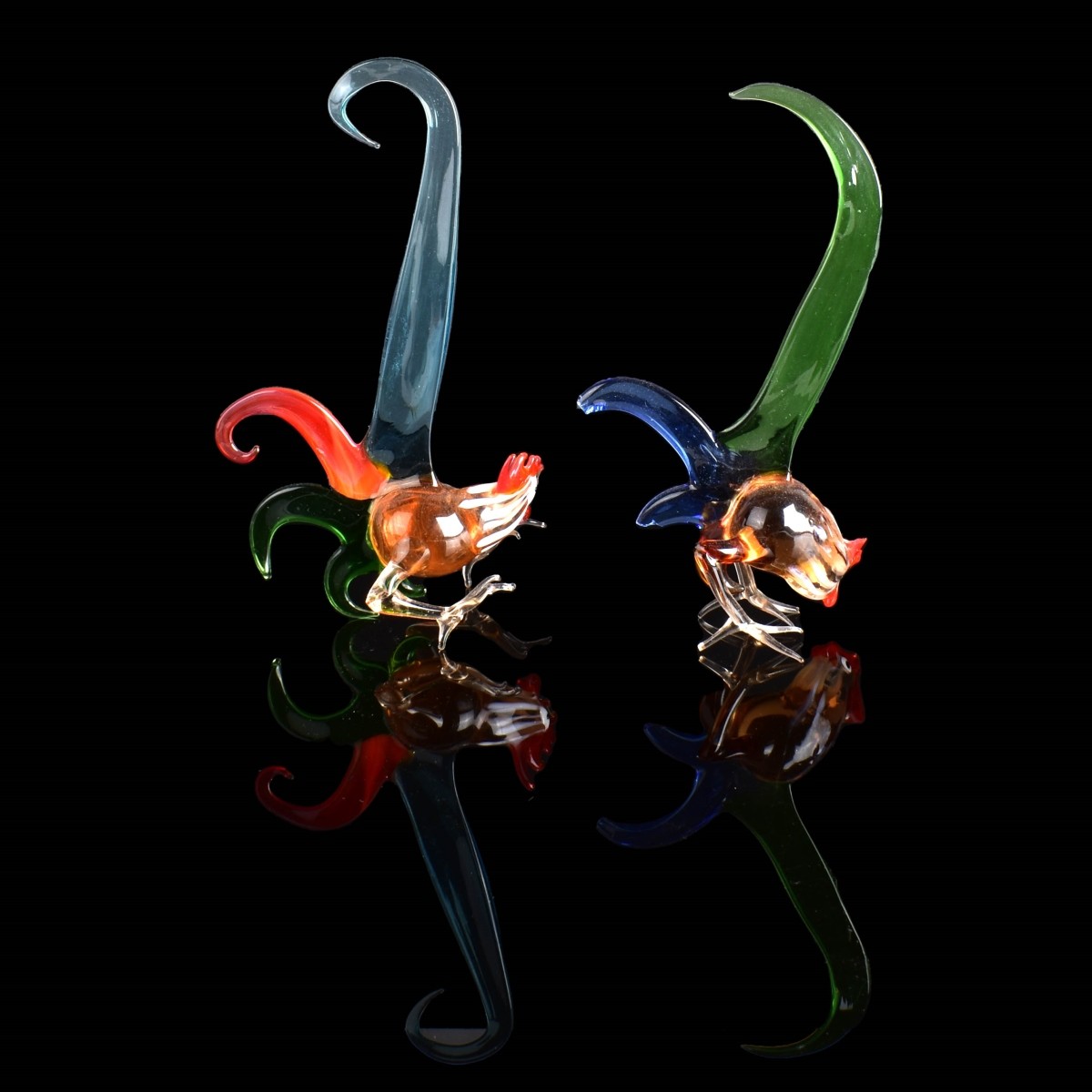 Murano Art Glass Rooster Figurines