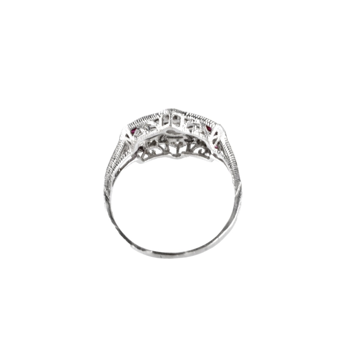 Deco Diamond, Ruby and Platinum Ring