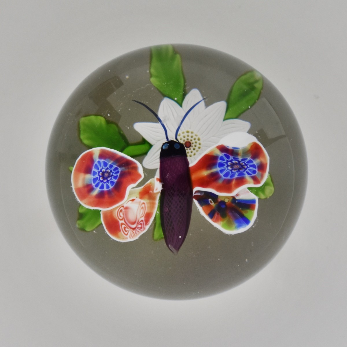 Baccarat Paperweight Butterfly on Clematis