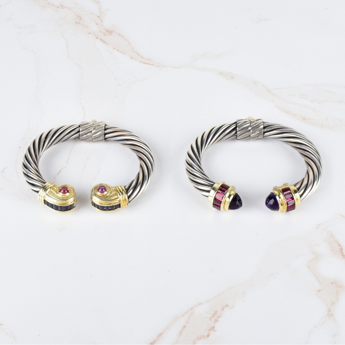 Gemstone, 14K and Silver Bangle Bracelets