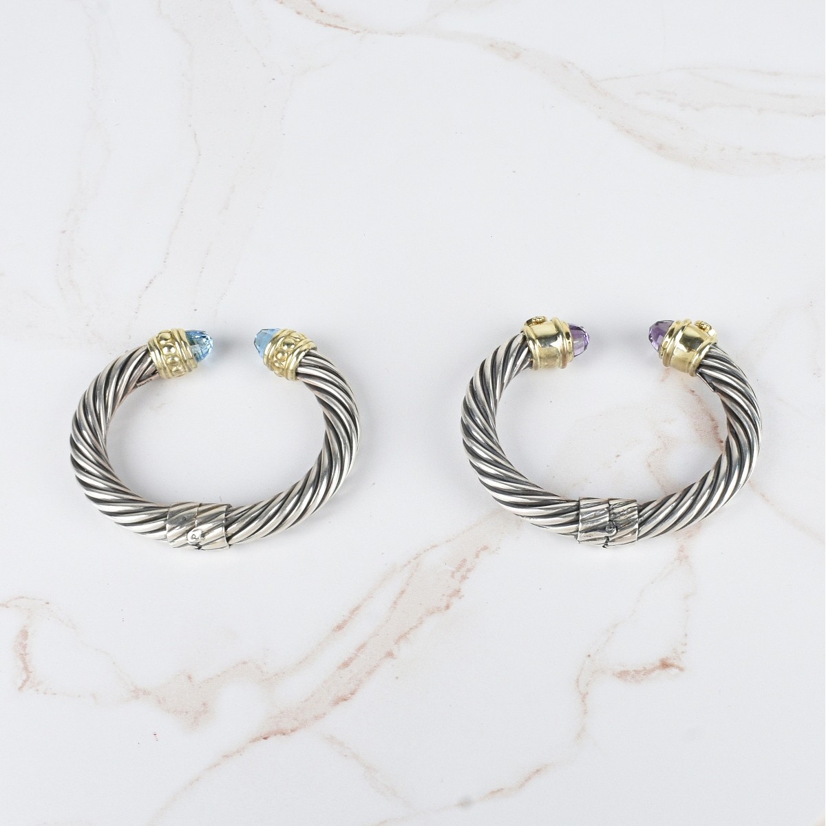 Gemstone, 14K and Silver Bangle Bracelets