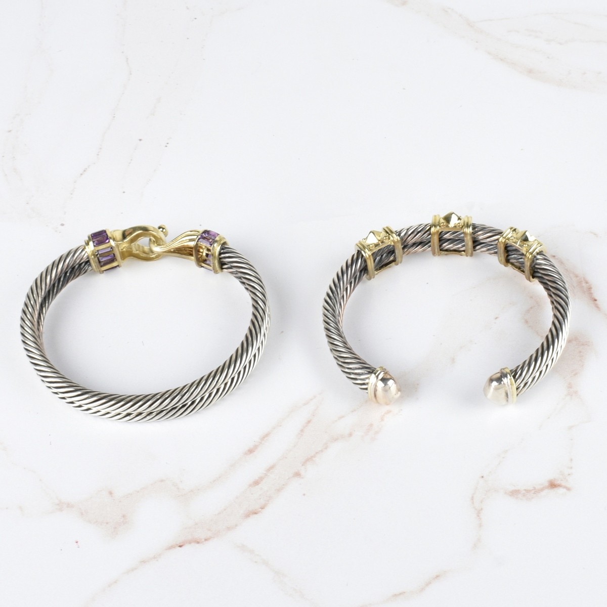 Gemstone, 14K and Silver Bangle Bracelets