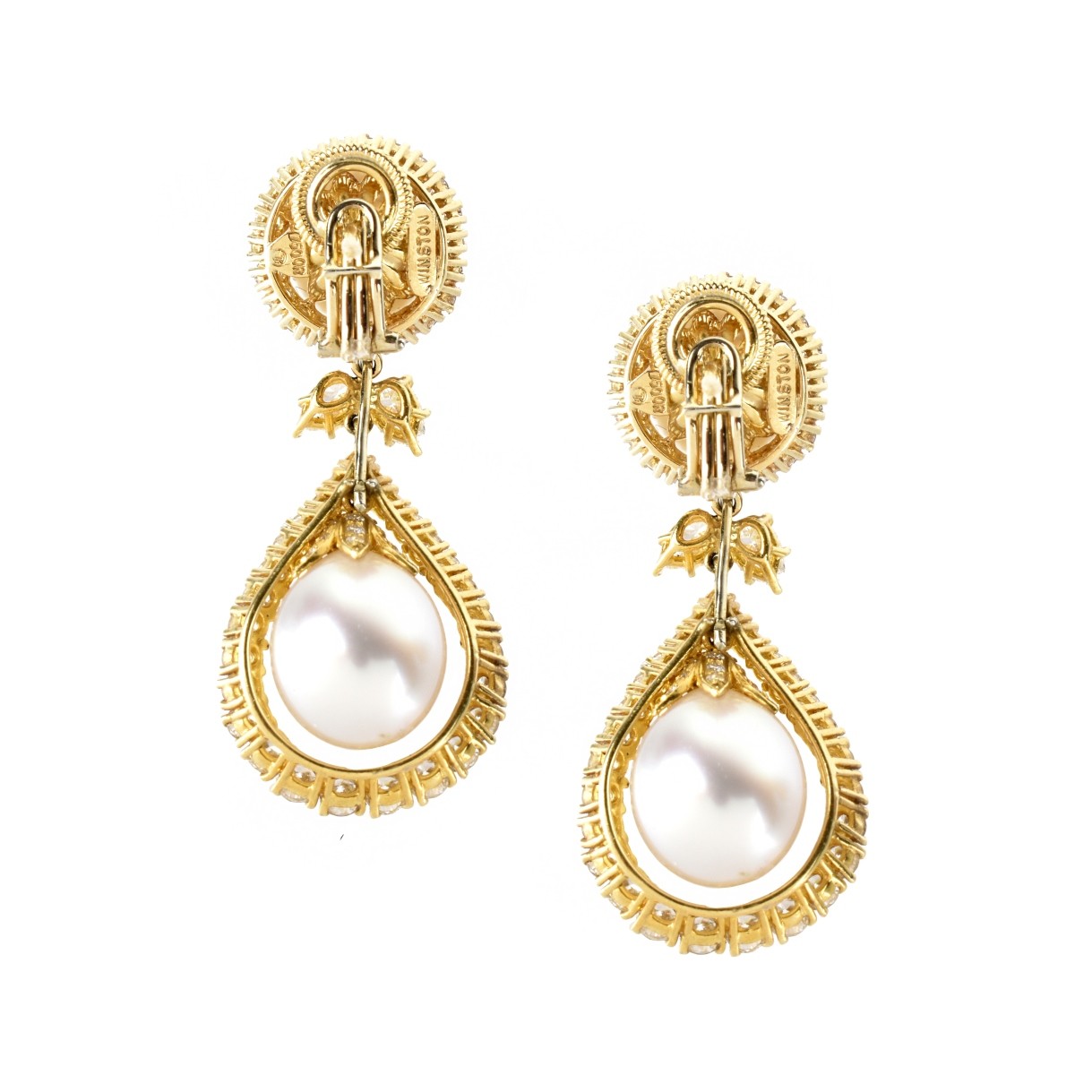 Harry Winston Diamond, Pearl & 18K Earrings