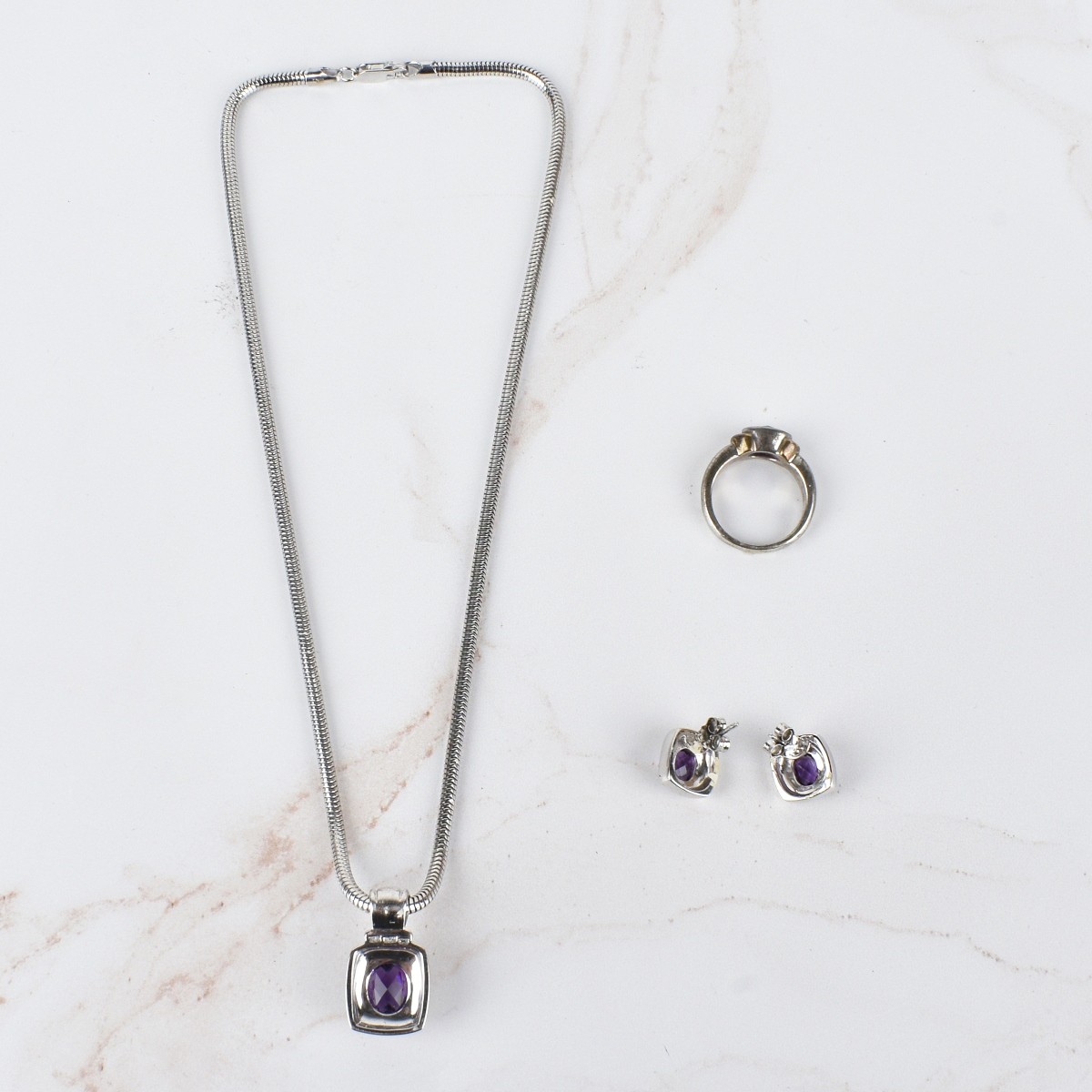 18K, Silver and Amethyst Set