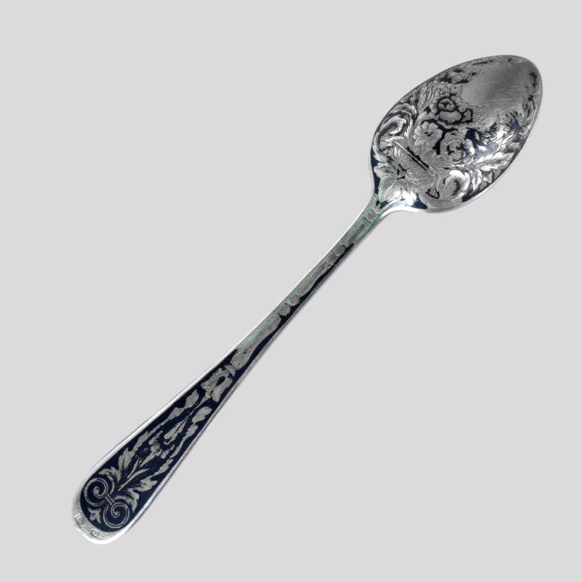 Eleven Russian Niello 875 Silver Spoons