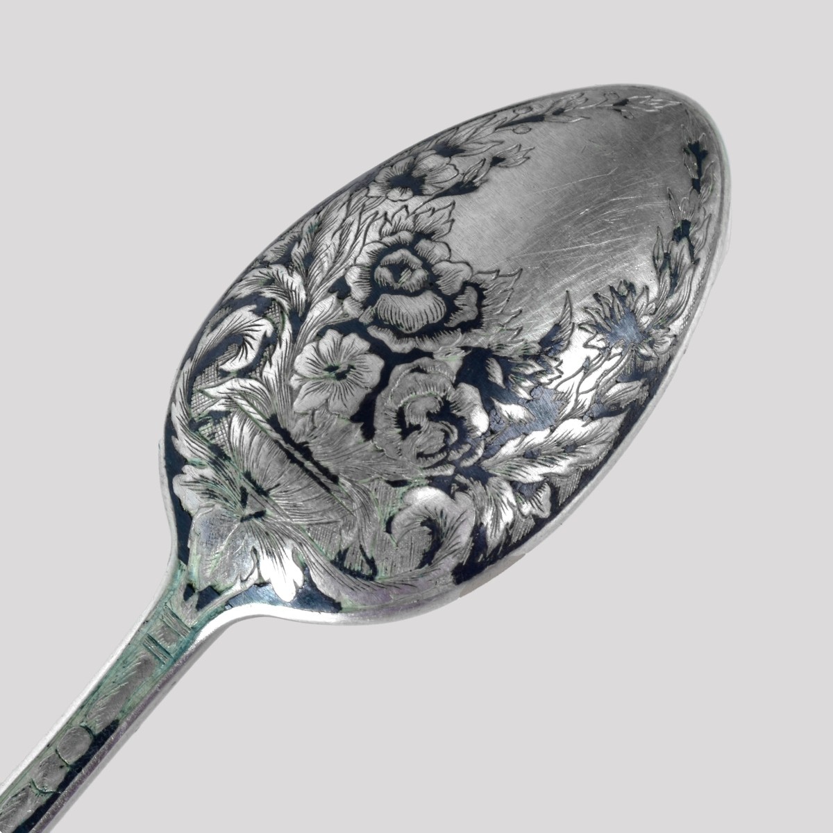 Eleven Russian Niello 875 Silver Spoons