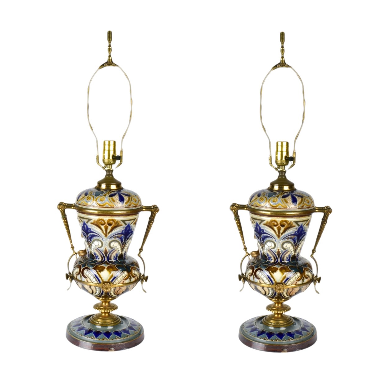 Pair of Royal Doulton Urns Mounted as Lamps