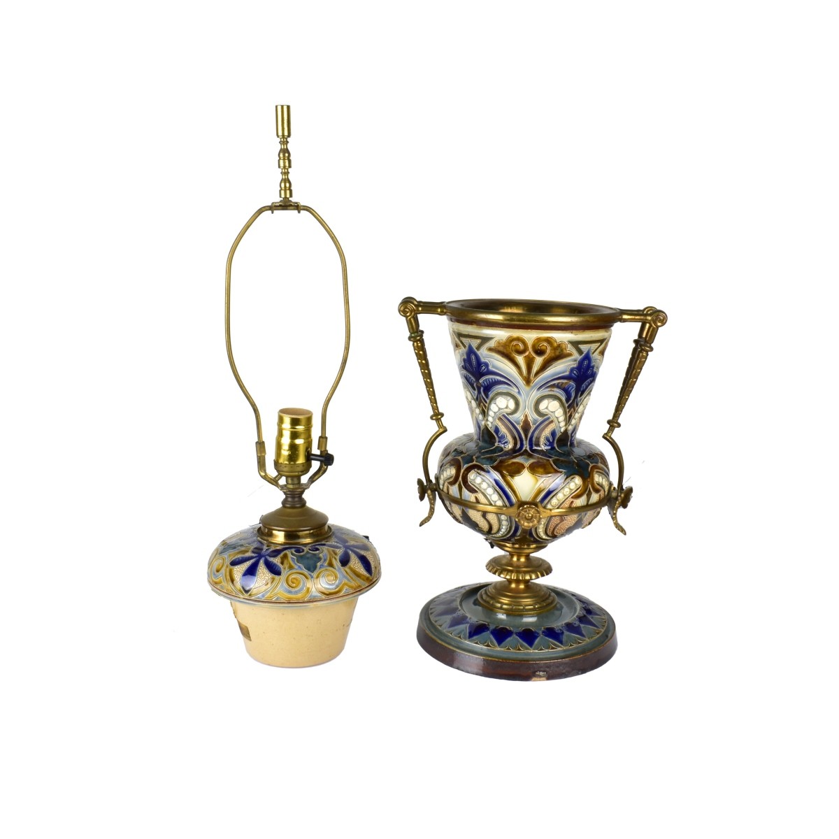 Pair of Royal Doulton Urns Mounted as Lamps