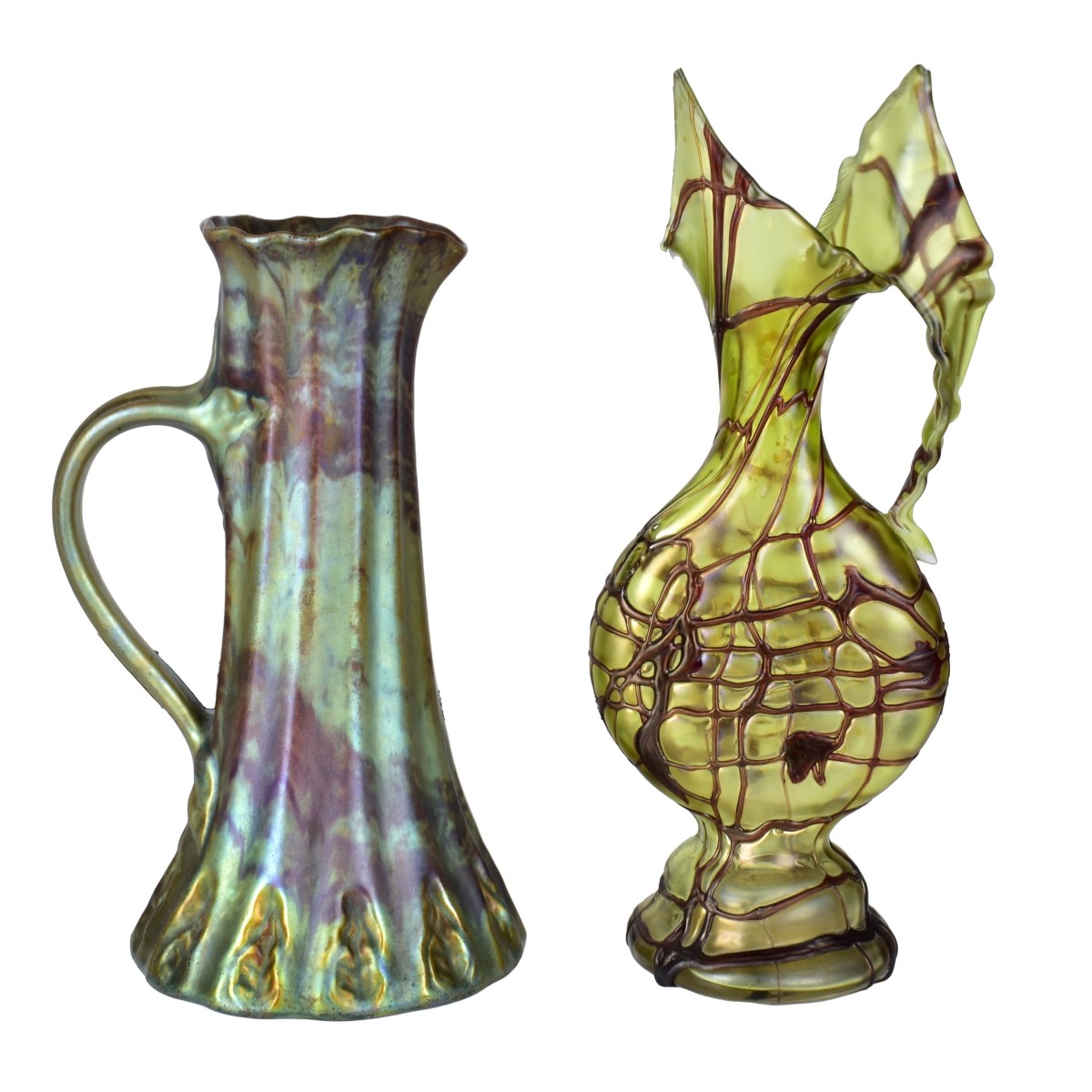 Loetz Ewer and Zsolnay Pitcher