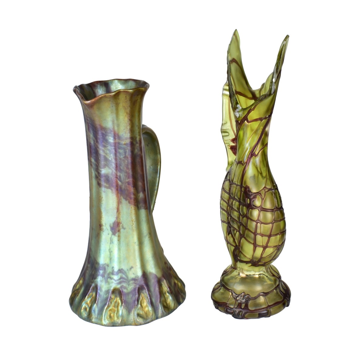 Loetz Ewer and Zsolnay Pitcher