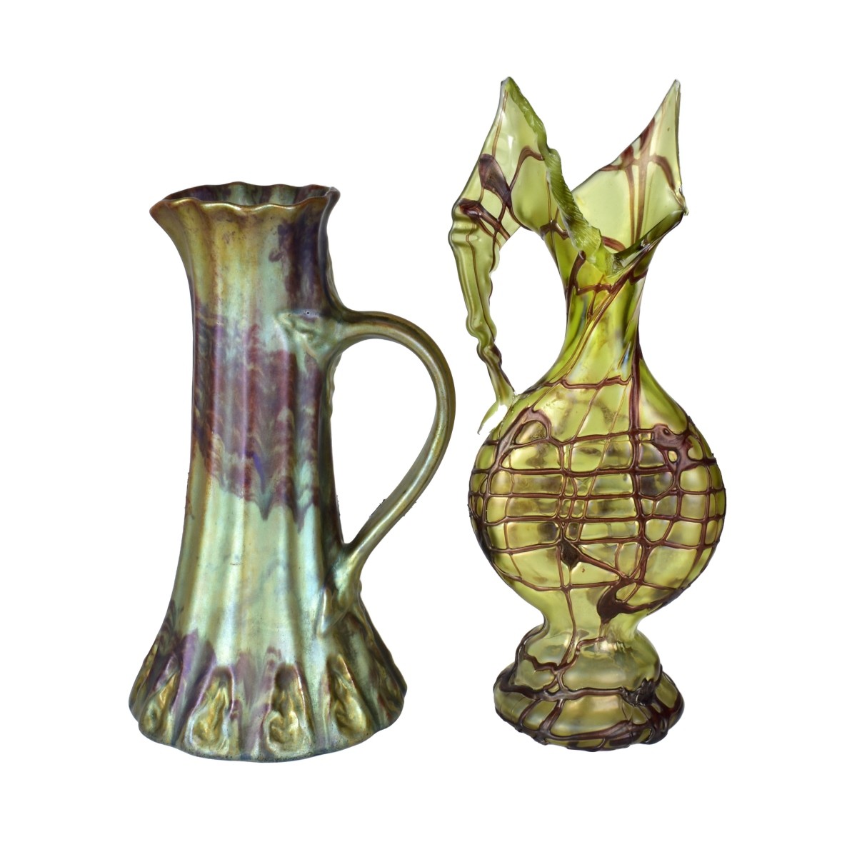 Loetz Ewer and Zsolnay Pitcher