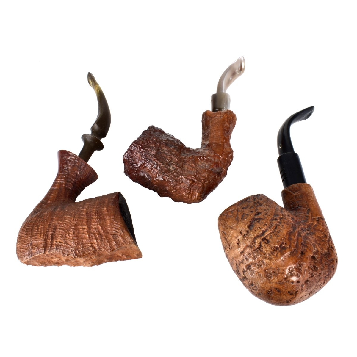 Three Hand Carved Smoking Pipes