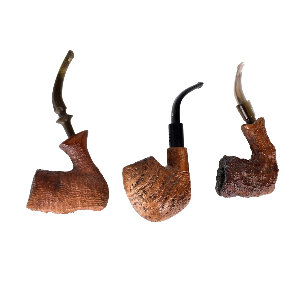 Three Hand Carved Smoking Pipes