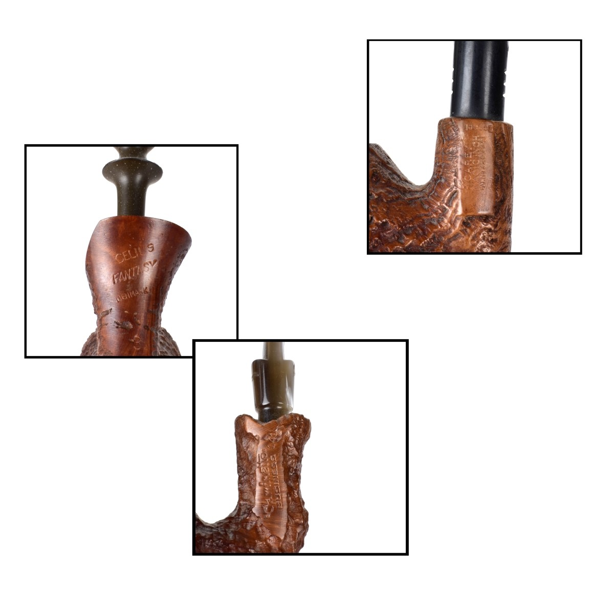 Three Hand Carved Smoking Pipes