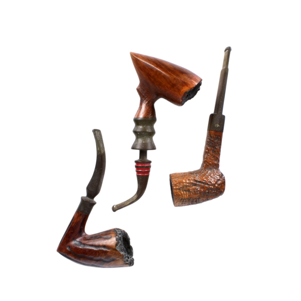 Three Hand Carved Smoking Pipes