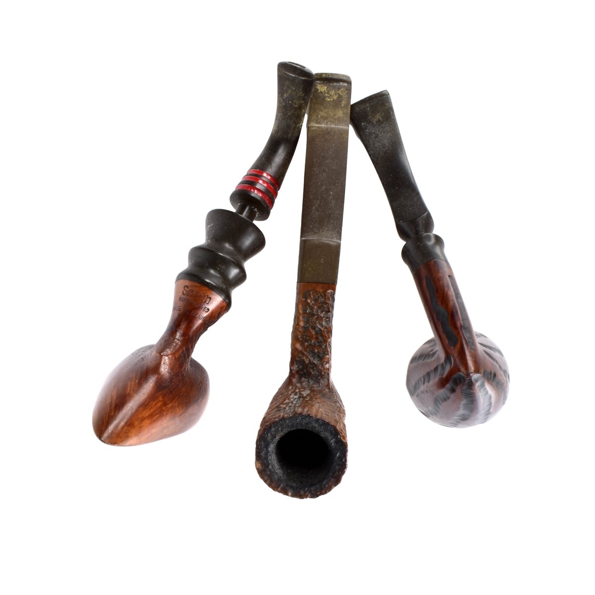 Three Hand Carved Smoking Pipes