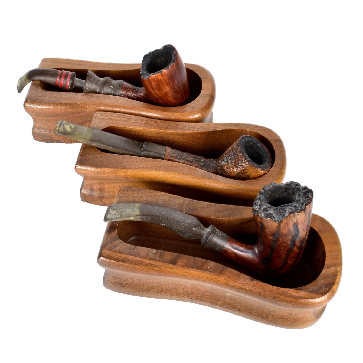 Three Hand Carved Smoking Pipes