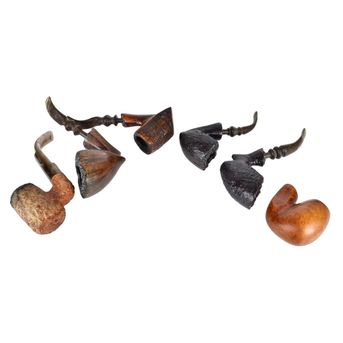 Six Hand Carved Smoking Pipes