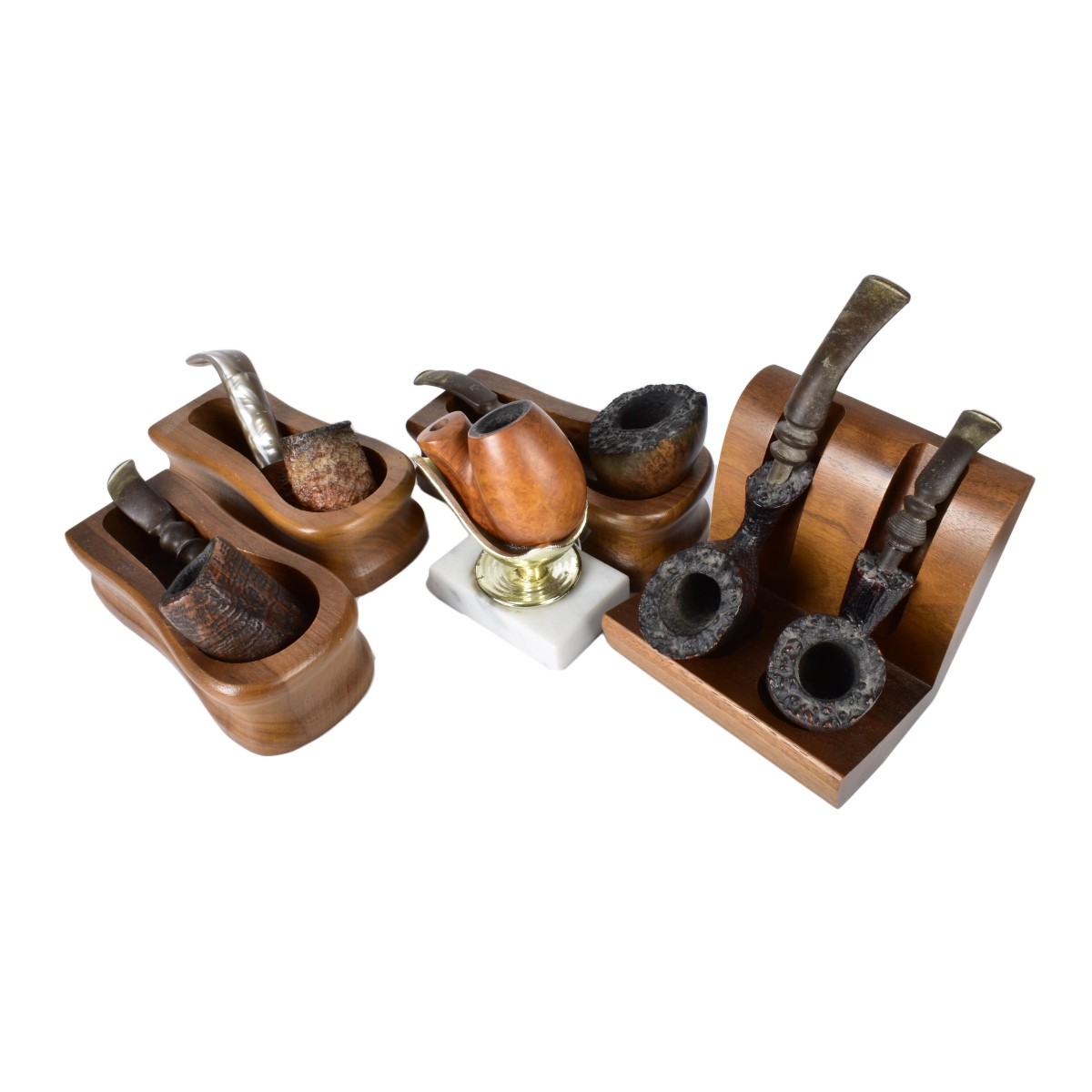 Six Hand Carved Smoking Pipes
