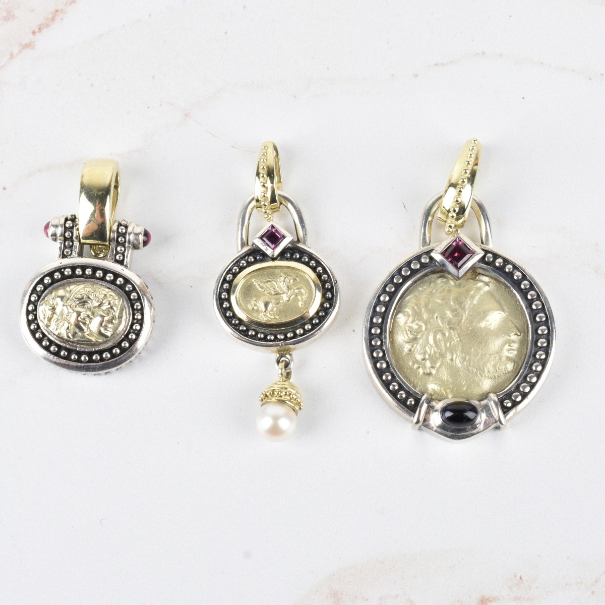 Gemstone, 14K and Silver Pendants