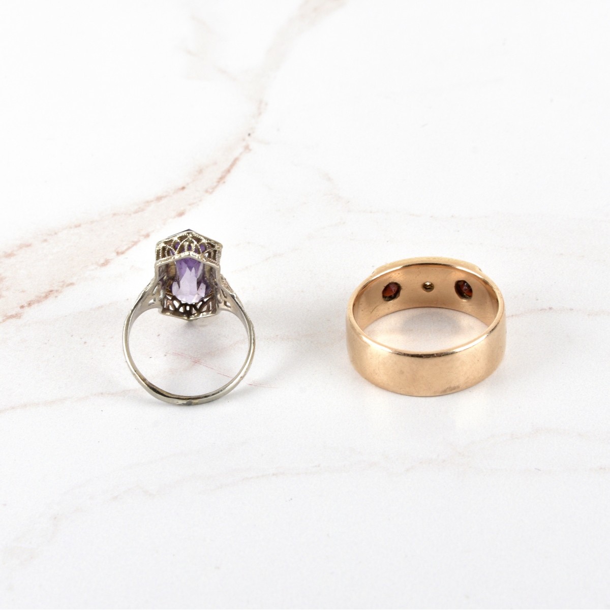 Two Antique 14K and Gemstone Rings