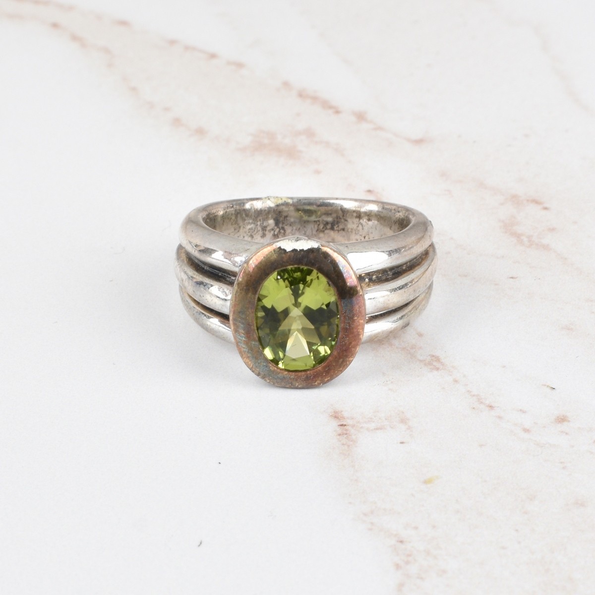 Peridot, 18K and Silver Ring